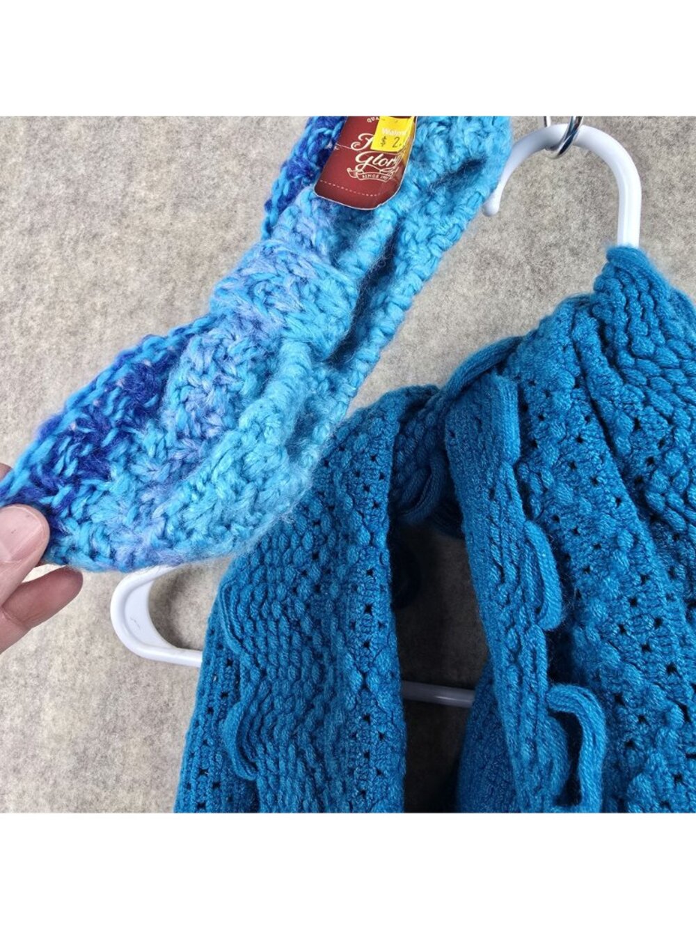 Womens Blue Crochet Scarf & Matching Headband Set Acrylic Lightweight Design - Picture 3 of 7